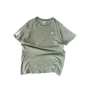 Y2K Billabong Men's Striped T-Shirt Size L Green White Logo Tee Grunge Surfing